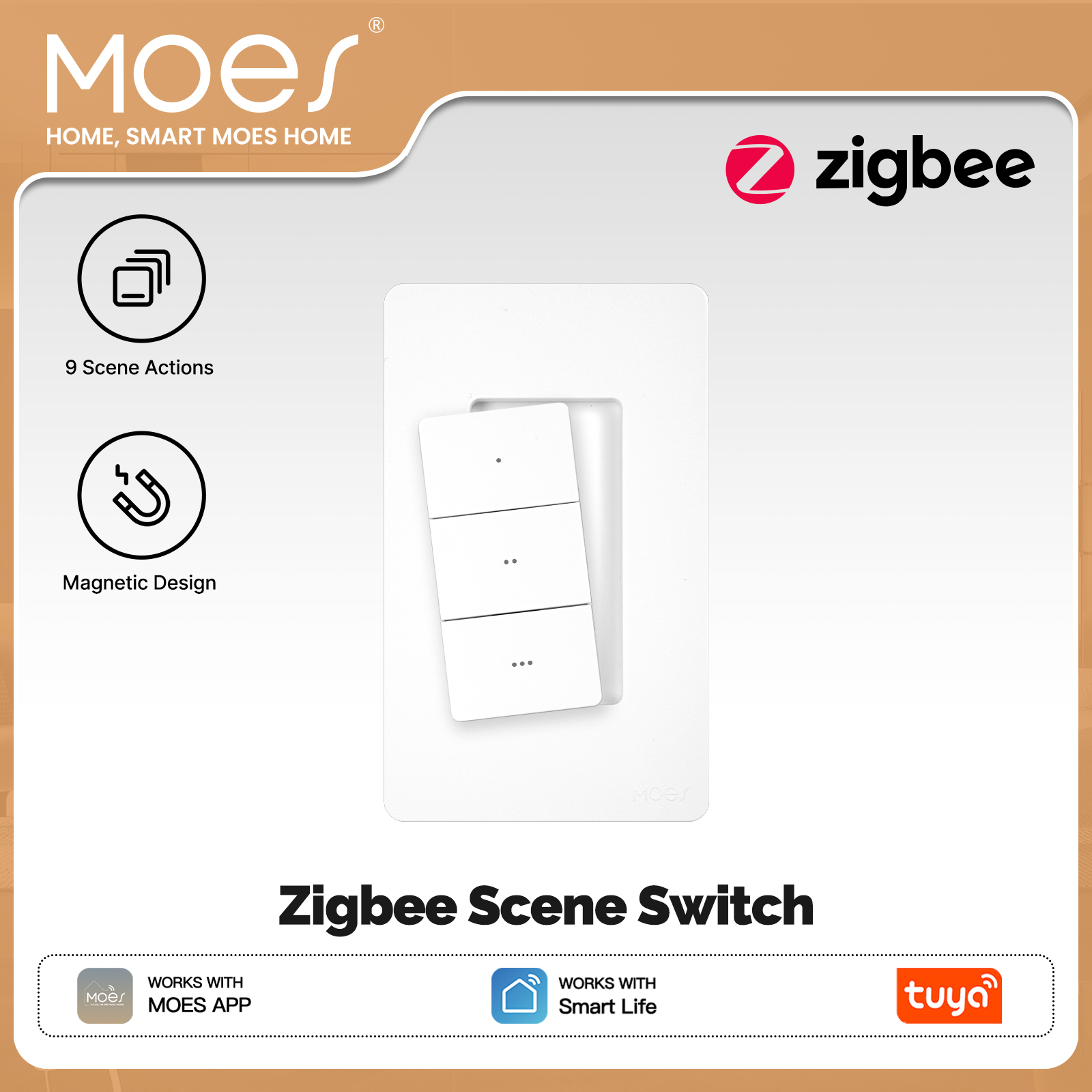 Push Button Tactile - MOES Tuya Zigbee Inteligentny Bezprzewodowy Przełącznik